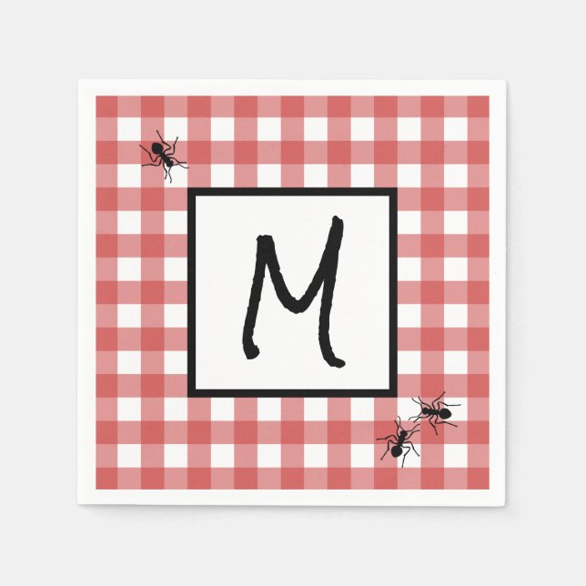 Classic Red White Gingham Ants BBQ Picnic Party Napkin (Front)