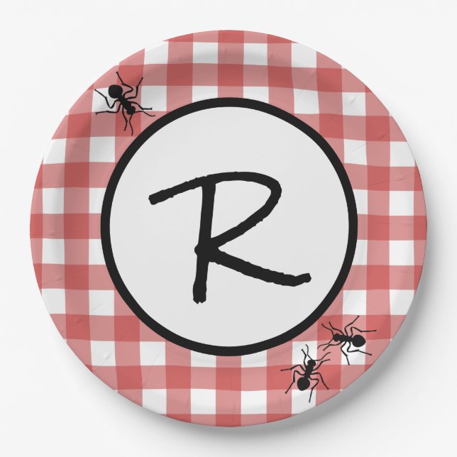 Classic Red White Gingham Ants BBQ Picnic Party Paper Plate (Front)
