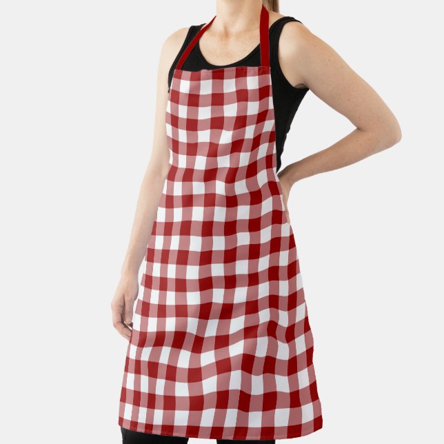 Classic Red White Gingham Check Pattern Apron (Insitu)