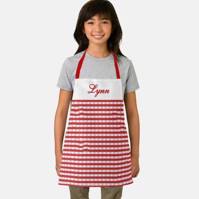 Classic Red & White Gingham | Personalised Name Apron (Insitu)