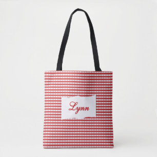 Classic Red & White Gingham Personalised Name Tote Bag