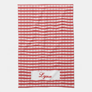 Classic Red & White Gingham   Personalized Name Tea Towel