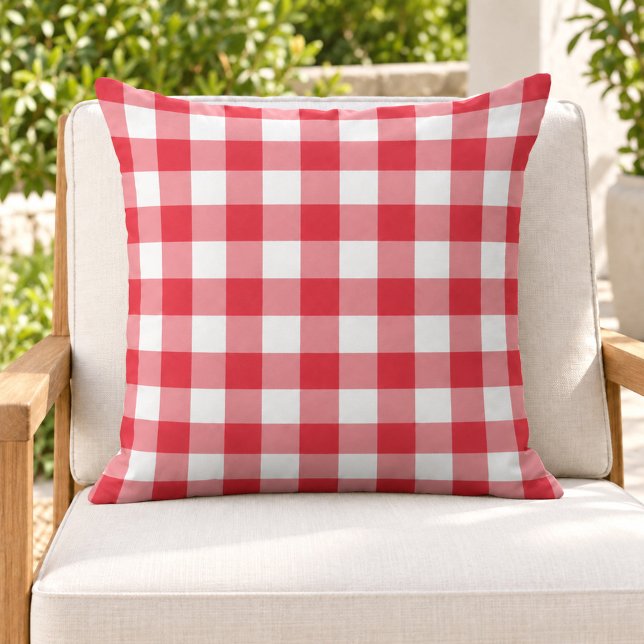 Classic Red White Gingham Plaid Check Cushion (Creator Uploaded)