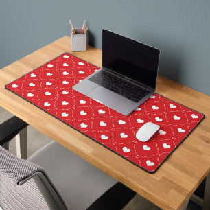 Classic Red White Heart Geometric Lattice Desk Mat