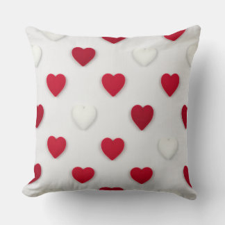 Classic Red & White Heart Pattern Cotton Cushion