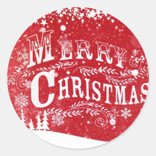 Classic Red White Merry Christmas Round Sticker