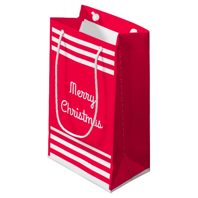 Classic Red White Merry Christmas Text Template Small Gift Bag (Front Angled)