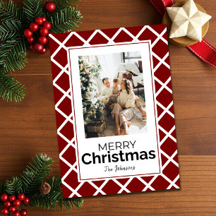 Classic Red & white Pattern Merry Christmas Photo  Holiday Card