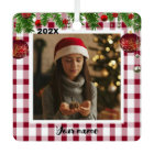 Classic Red White plaid Christmas Photo Metal Orna