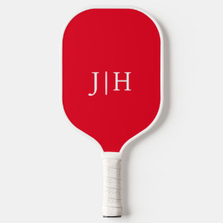Classic Red/White Simple Monogram Minimalist Pickleball Paddle