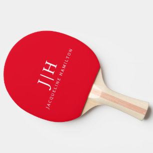 Classic Red/White Simple Monogram Minimalist Ping Pong Paddle