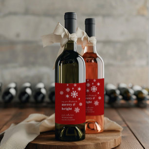 Classic Red & White Snowflake Holiday Wine Label