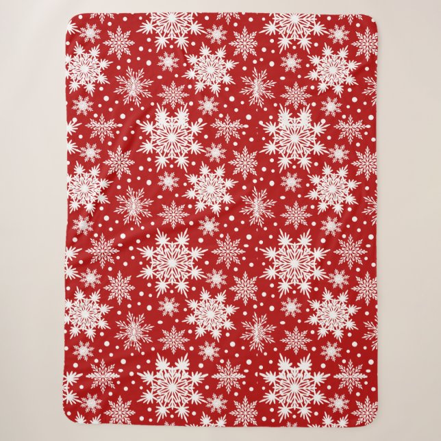 Classic Red & White Snowflake Pattern  Sherpa Blanket (Front)