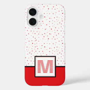 Classic Red+White Striped Monogram Watercolor Dots iPhone 16 Case