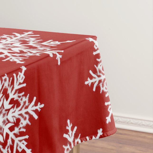 Classic Red Winter Snowflake Tablecloth (In Situ)