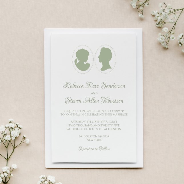 Classic Regency Green Cameo Wedding Invitation (Creator Uploaded)