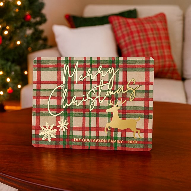 Classic Reindeer On Dark Green Red Plaid Gold (Creator Uploaded)
