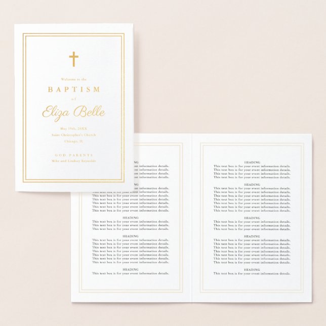 Classic Religious Baptism Program Gold Foil  Foil Card (Display)
