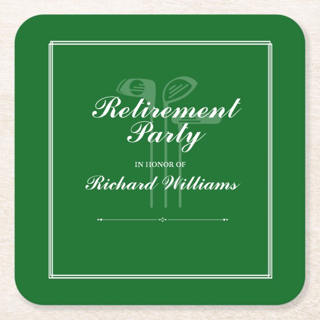 Classic Retirement Golf Club Theme Green White Square Paper Coaster (Front)