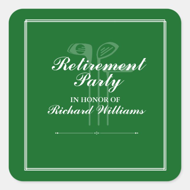 Classic Retirement Golf Theme Green White Square Sticker (Front)