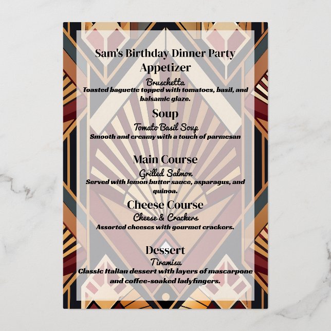 Classic Retro Birthday Dinner Party Menu (Back)