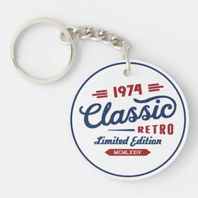 Classic Retro Birthday Gift | Personalised Key Ring (Front)