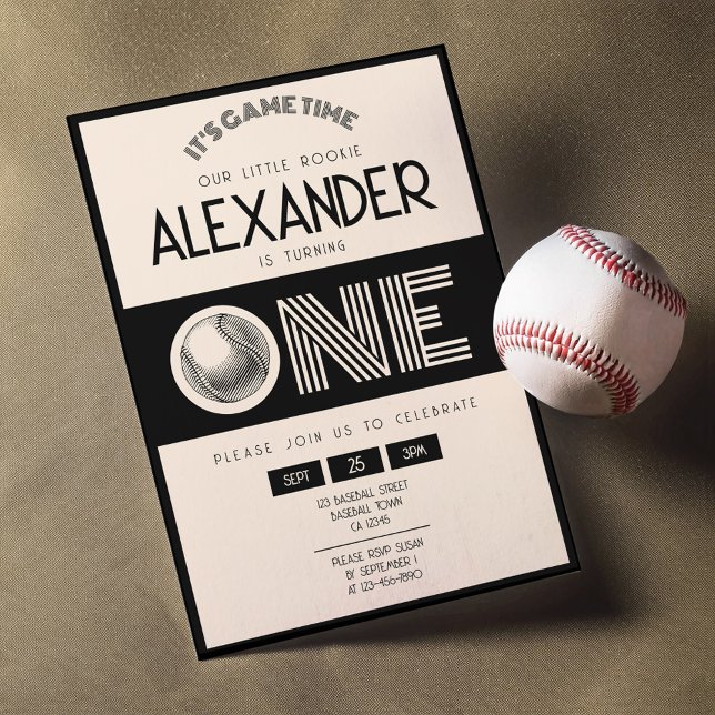 Classic Retro Black Baseball 1st Birthday Invitation (Creator Uploaded)