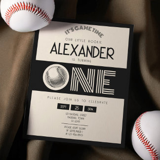 Classic Retro Black Baseball Budget 1st Birthday