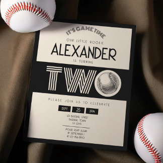 Classic Retro Black Baseball Budget 2nd Birthday