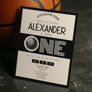 Classic Retro Black Basketball Budget 1st Birthday