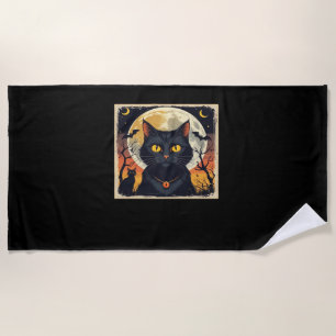 Classic Retro Black Cat Halloween T-Shirt Classic  Beach Towel