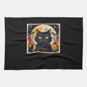 Classic Retro Black Cat Halloween T-Shirt Classic  Tea Towel