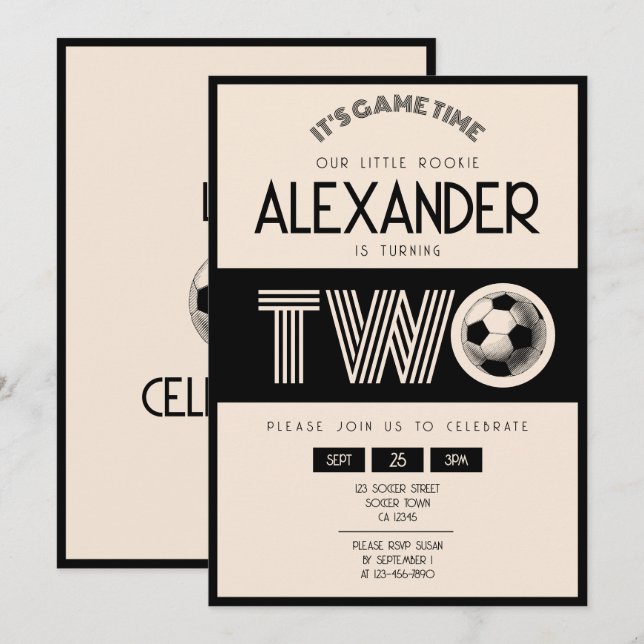 Classic Retro Black Soccer 2nd Birthday Invitation (Front/Back)