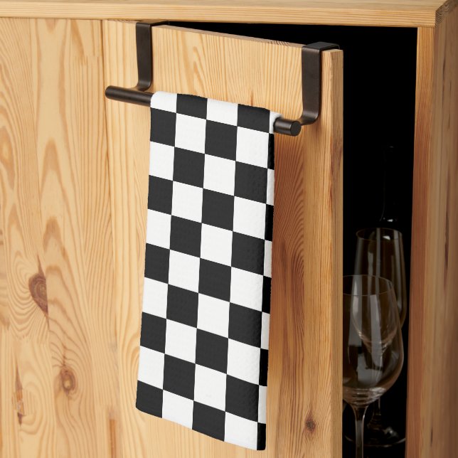 Classic Retro Black & White chequered (chequered) Tea Towel (Thirds Fold)