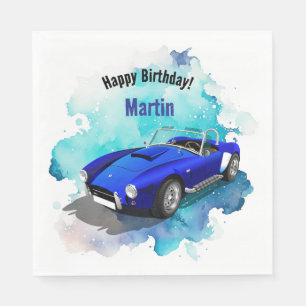 Classic Retro Blue Sports Car Birthday Adventure Napkin