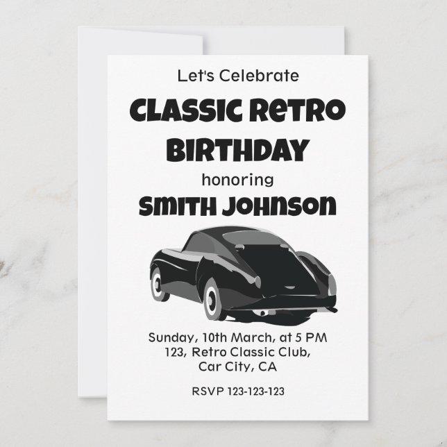 Classic Retro Car Birthday Party Invitation (Front)