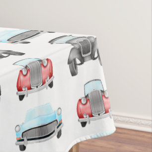 Classic Retro Cars Vintage Watercolour Pattern Tablecloth
