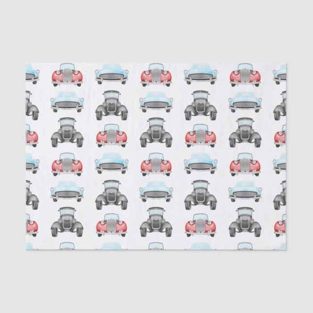 Classic Retro Cars Vintage Watercolour Pattern Tissue Paper (Front)