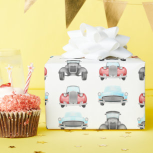 Classic Retro Cars Vintage Watercolour Pattern Wrapping Paper