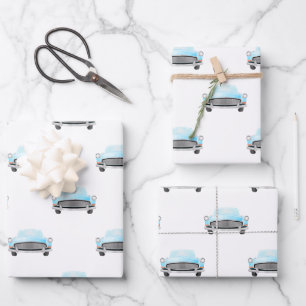 Classic Retro Cars Vintage Watercolour Pattern Wrapping Paper Sheet