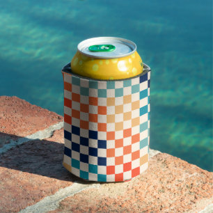 Classic Retro Checkered Checkerboard Pattern Can Cooler