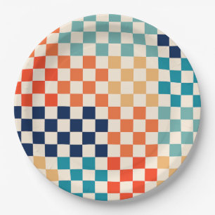 Classic Retro Checkered Checkerboard Pattern Paper Plate