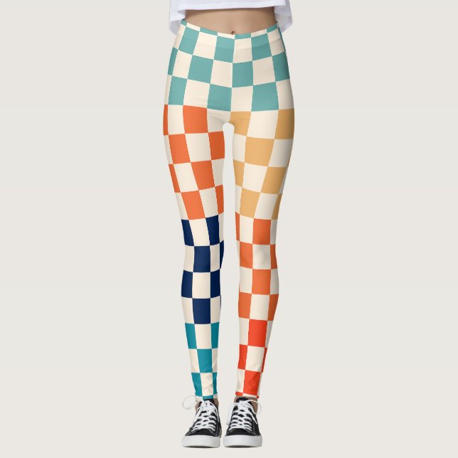 Classic Retro Chequered Chequerboard Pattern Leggings (Front)