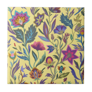 Classic retro colourful Victorian flowers l Yellow Tile