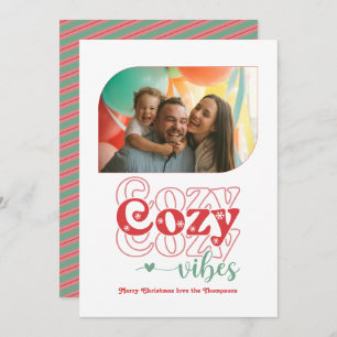 Classic Retro Cozy Vibes Only Christmas Photo Holiday Card