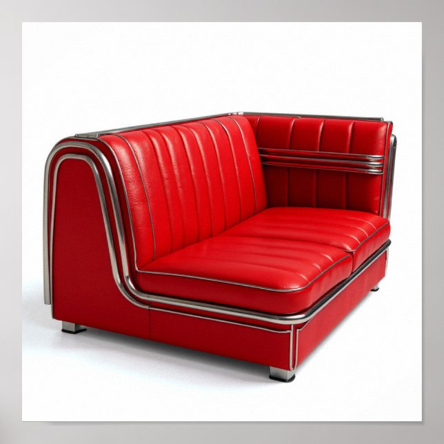 Classic Retro Diner Booth - Red Vinyl & Chrome Poster (Front)