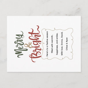 Classic Retro Festive Merry & Bright Christmas  Holiday Postcard