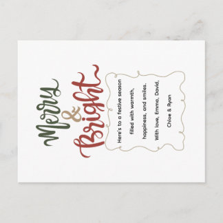 Classic Retro Festive Merry & Bright Christmas Holiday Postcard