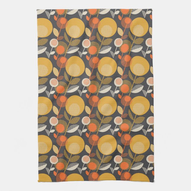 Classic Retro Floral Pattern Tea Towel (Vertical)