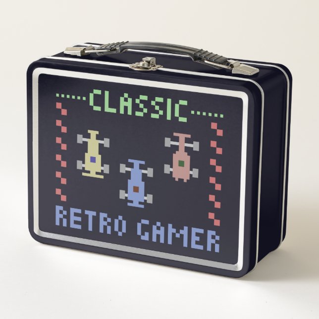 Classic Retro Gamer Pixel Race Metal Lunch Box (Front)